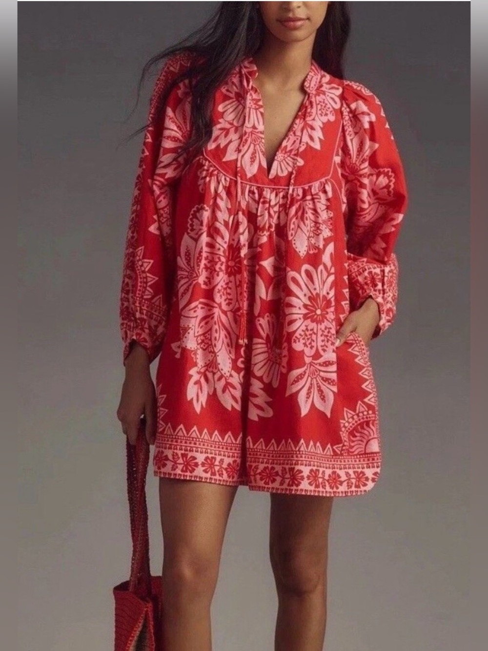 Farm Rio Red Floral V-Neck Dress